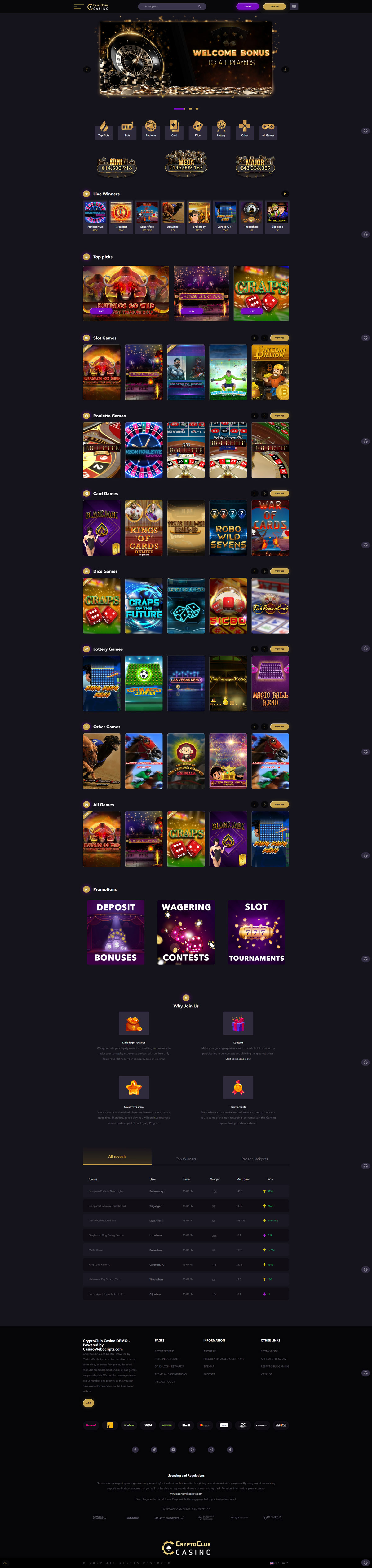 Live Casino Demo Template Dark Gold