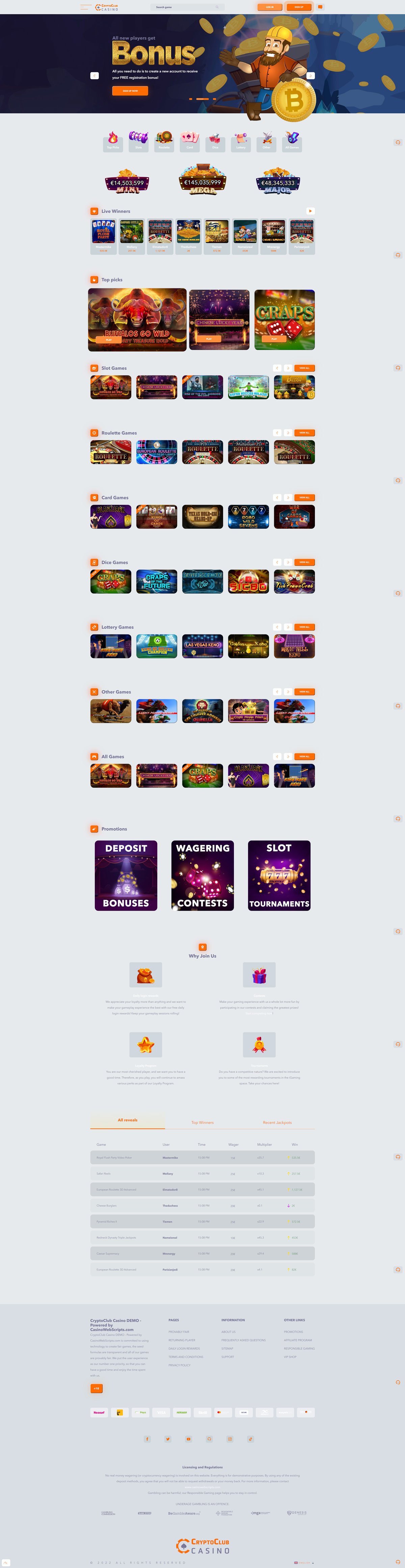 Live Casino Demo Template Light Grey Orange
